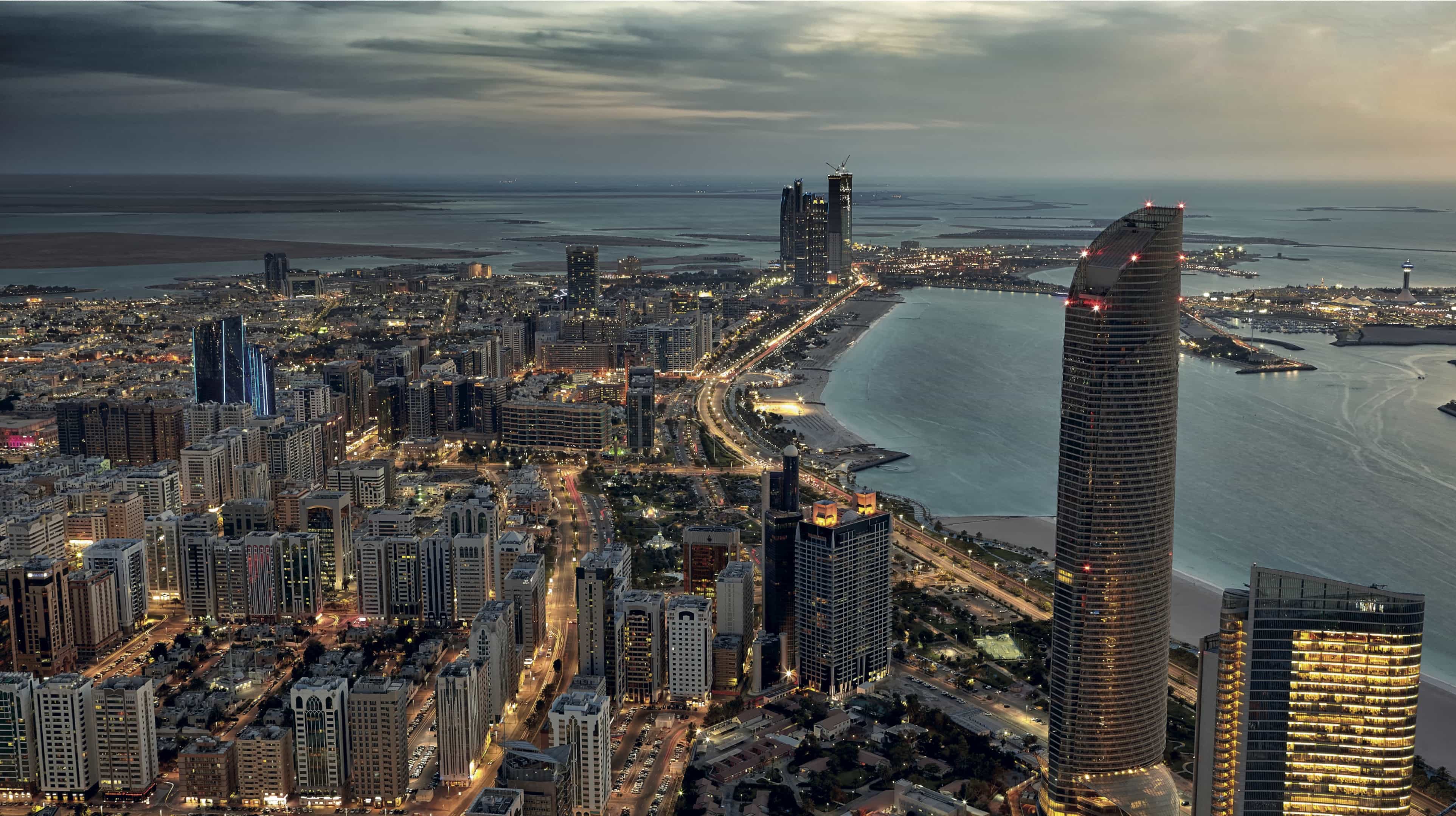 Abu Dhabi skyline at dusk, a perfect place to start a business