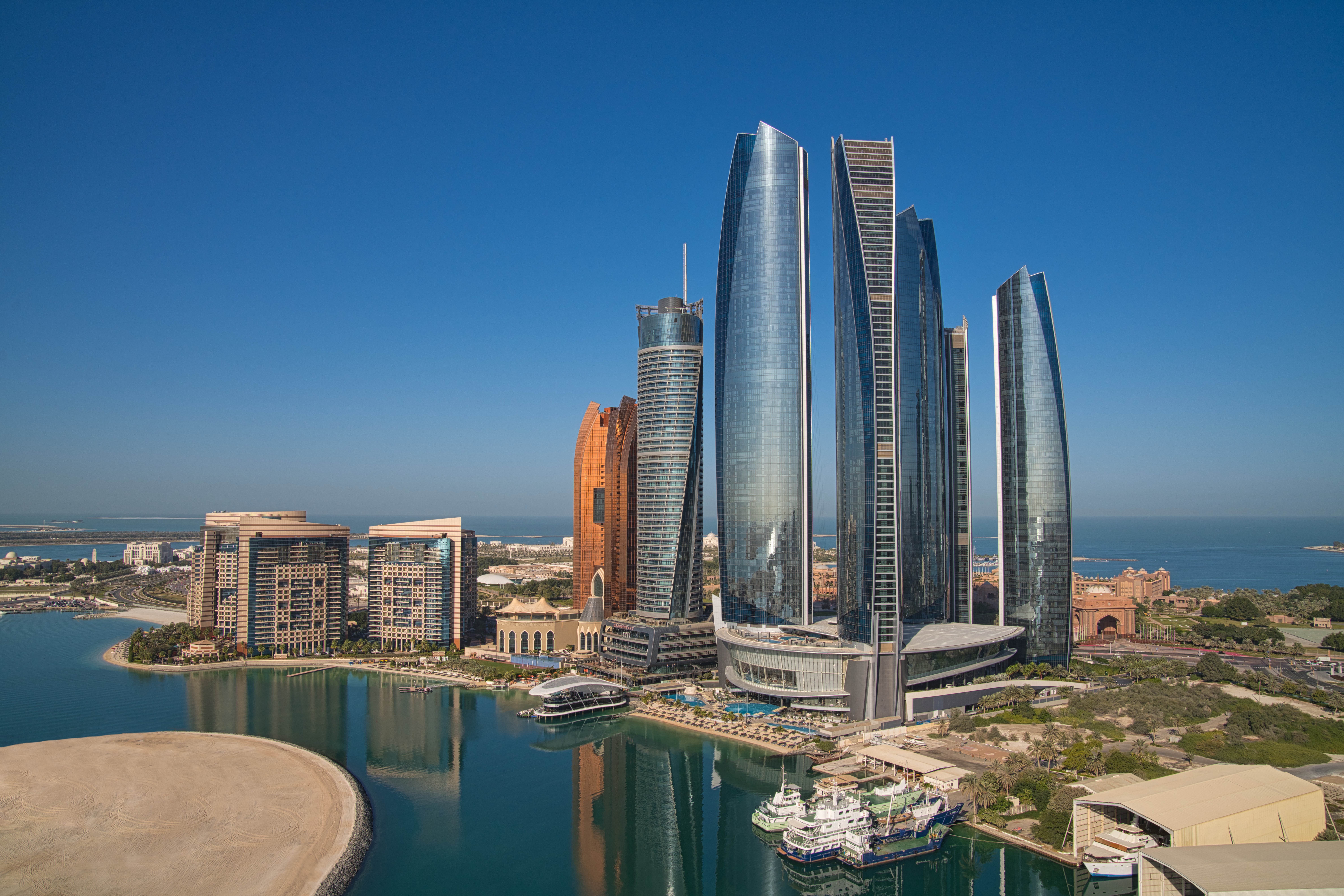 Conrad Abu Dhabi-etihad-towers view with the water and surrounding buildings